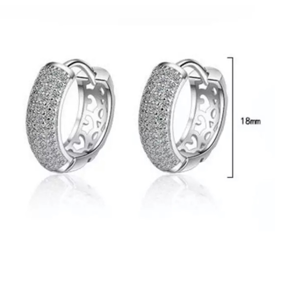 Sterling Silver 925 CZ Hoop Earrings - Picture 3 of 5